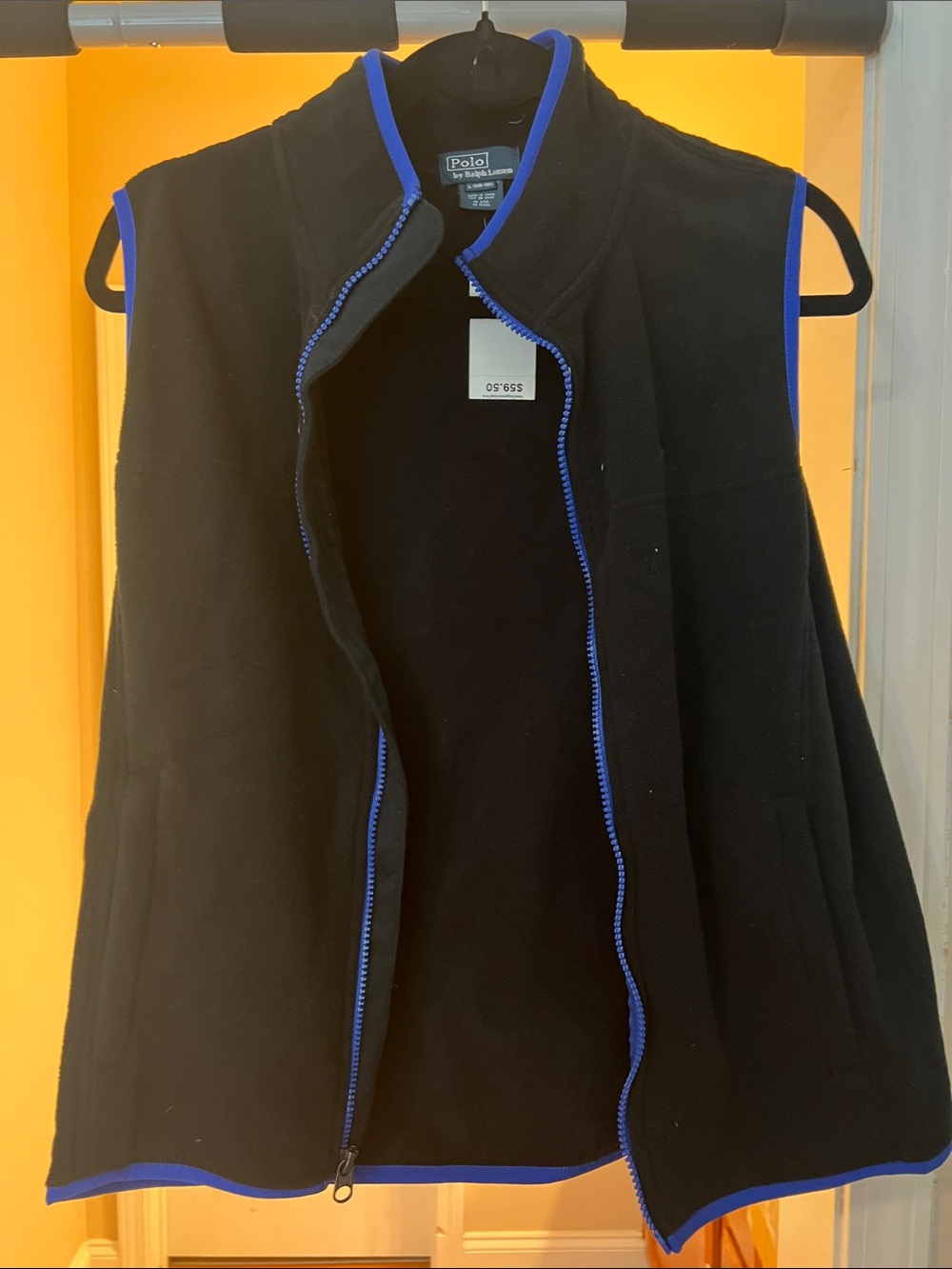 Polo by Ralph Lauren Black Fleece Vest with Blue Trim